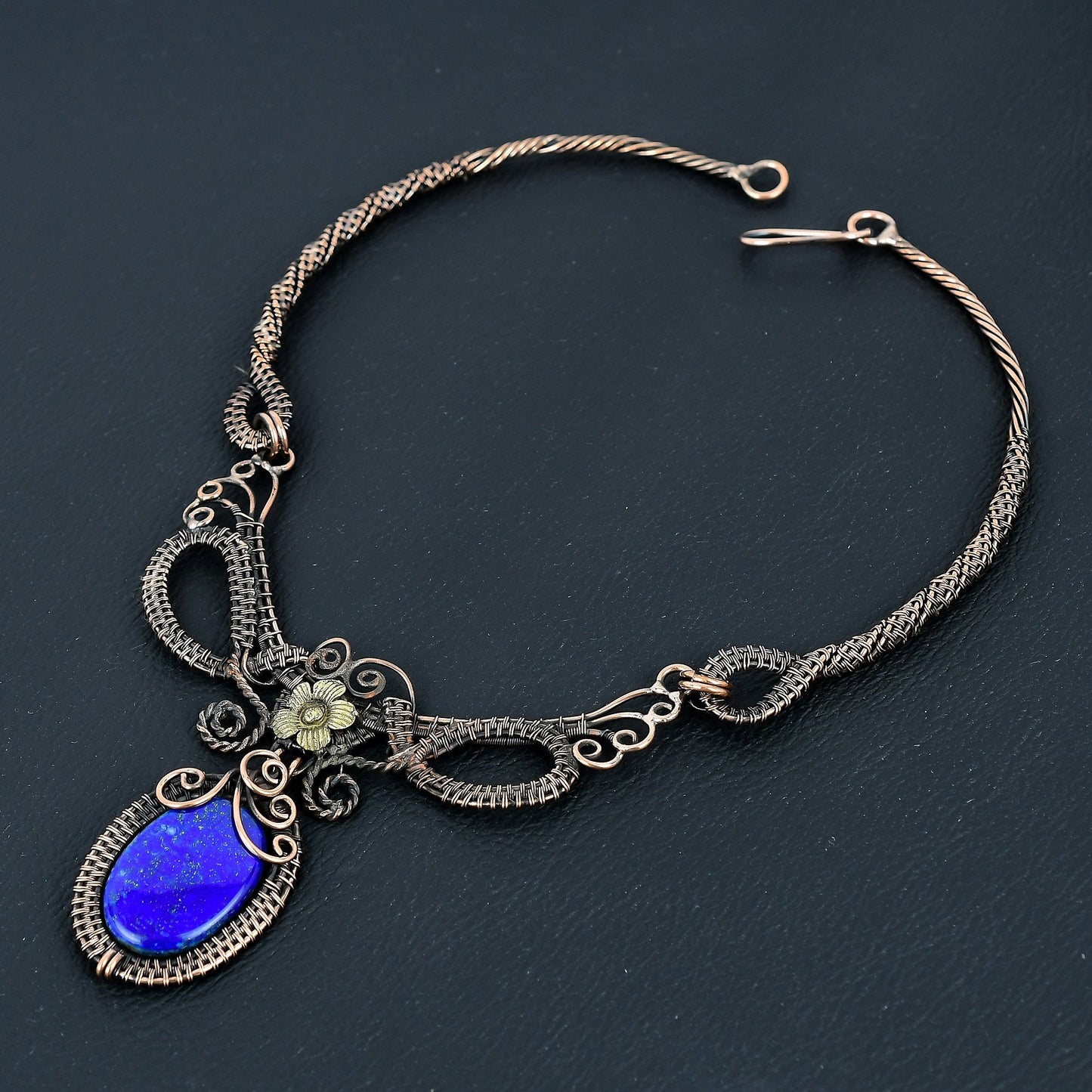 Lapis Lazuli Blue Gemstone Copper Wire-Wrap Necklace