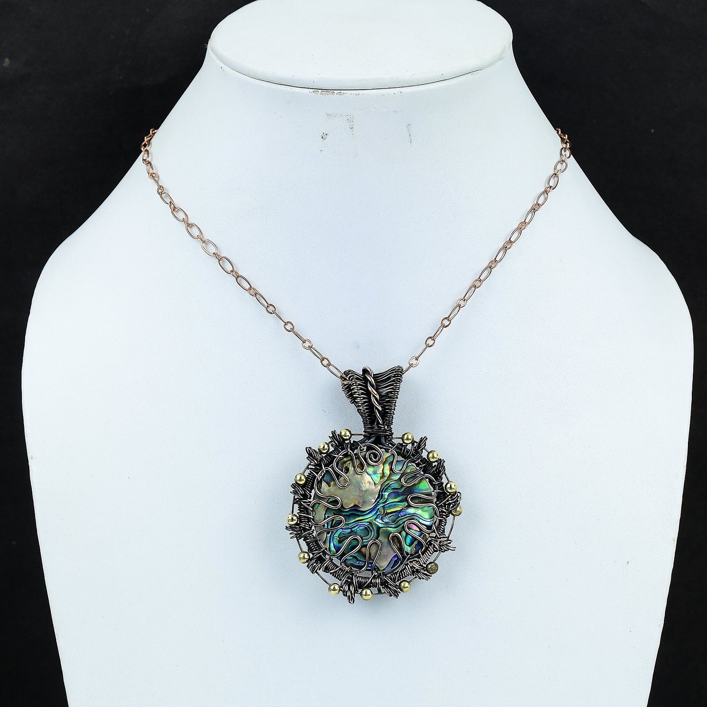 Iridescent Abalone Gemstone Copper Wrapped Pendant
