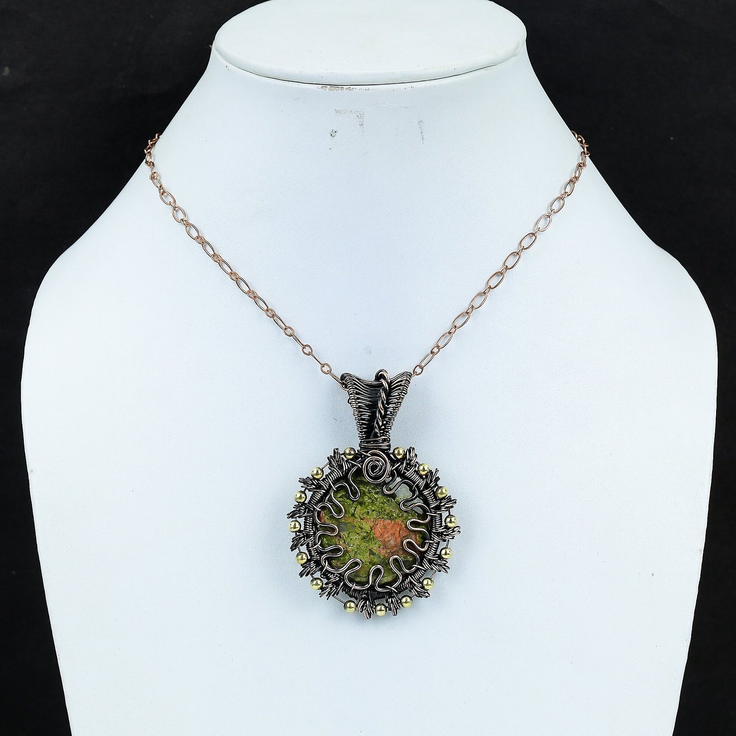 Green & Pink Unakite Gemstone Pendant