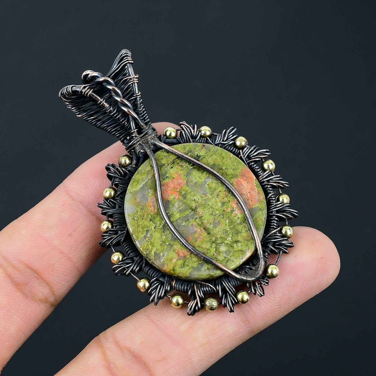 Green & Pink Unakite Gemstone Pendant