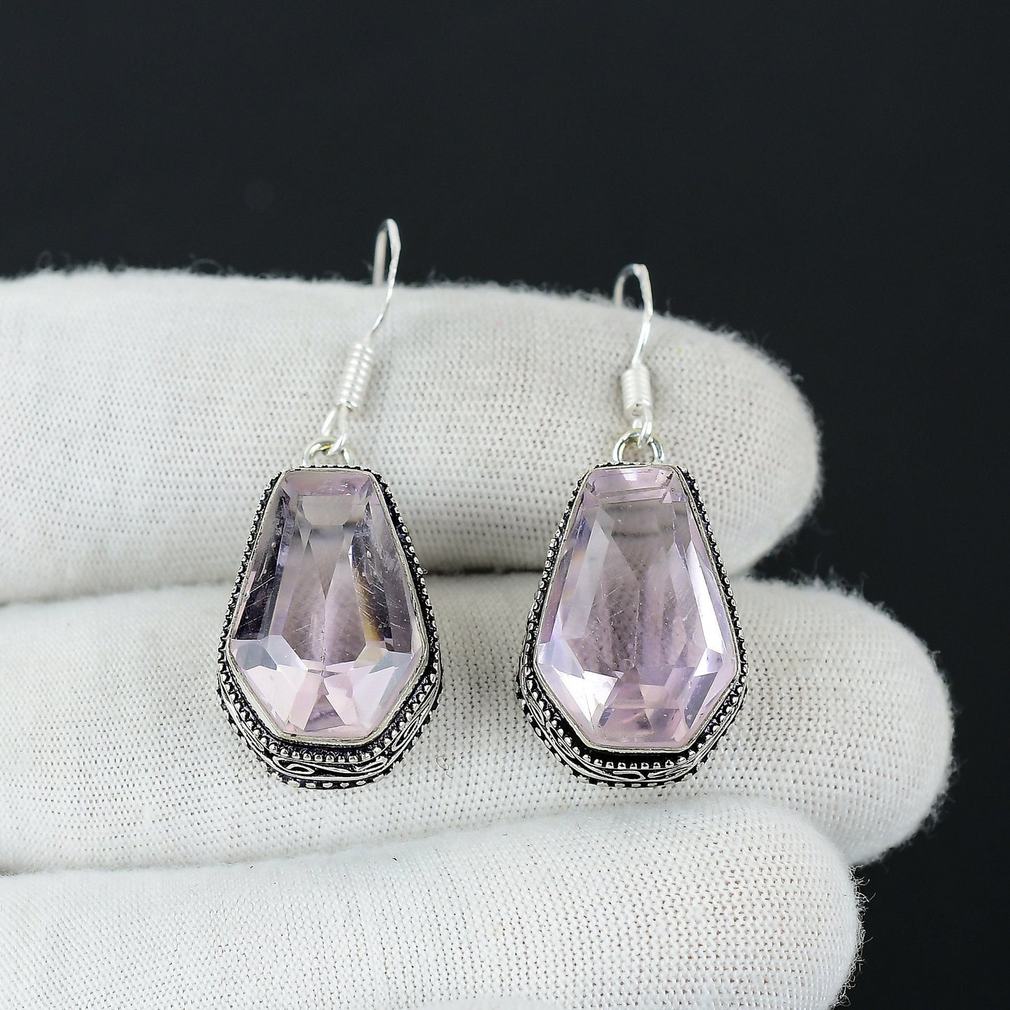 Pink Kunzite Coffin Earrings