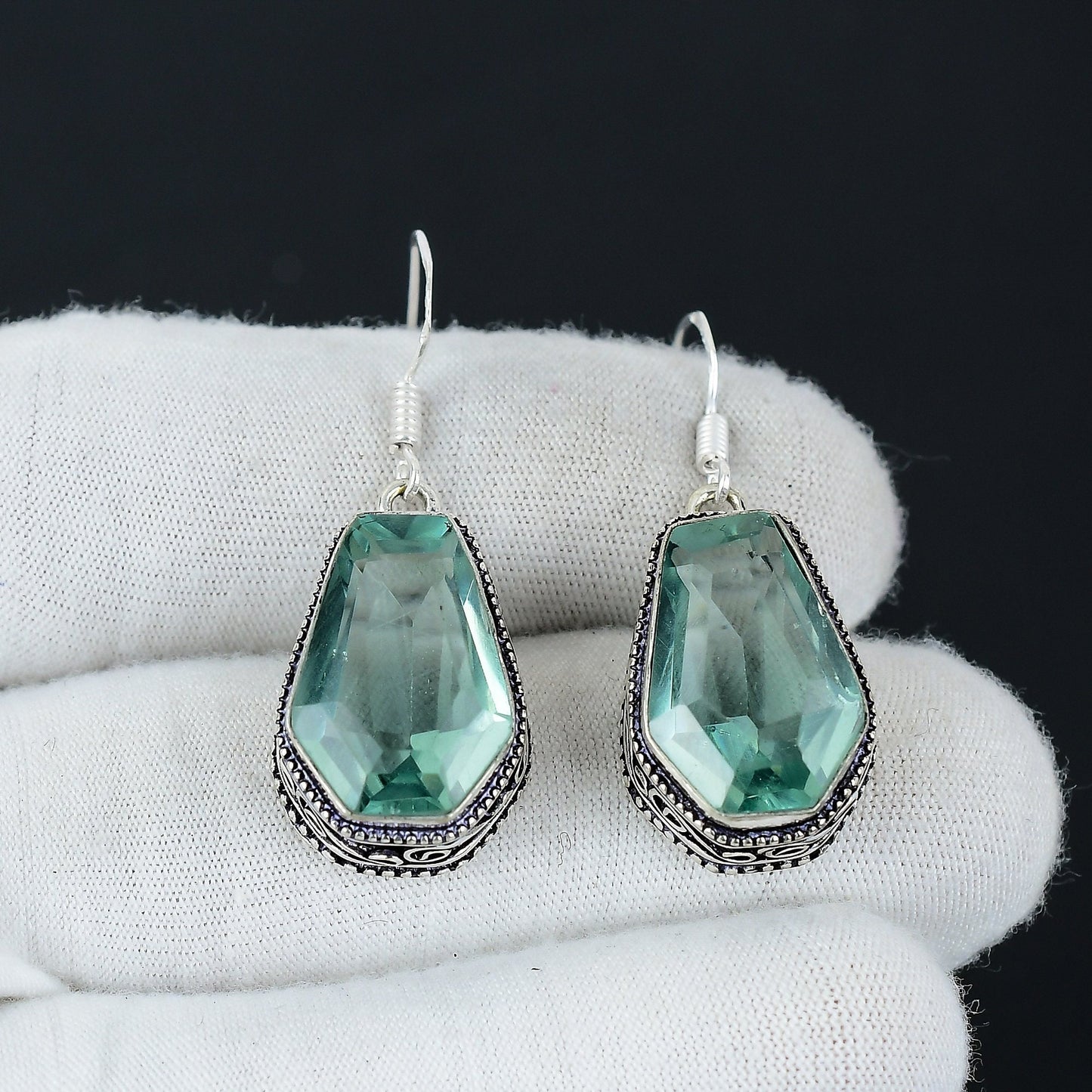Blue Aquamarine Gemstone Sterling Silver Earrings
