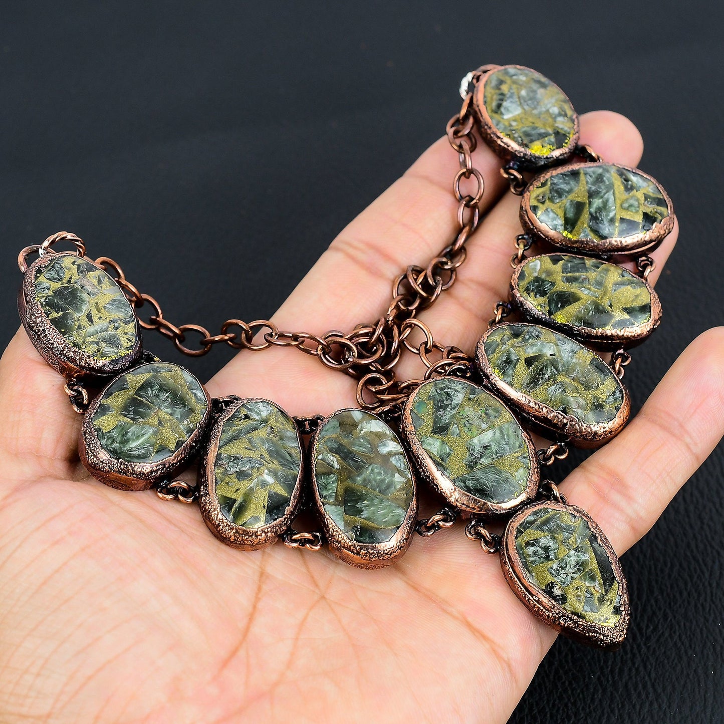 Green Seraphinite Gemstone Copper Necklace