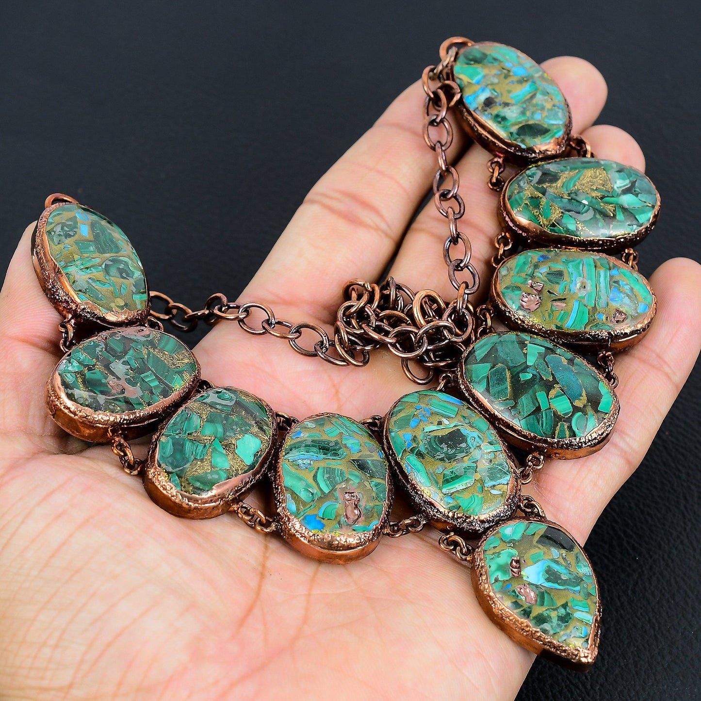 Green-Blue Malachite Azurite Gemstone Necklace