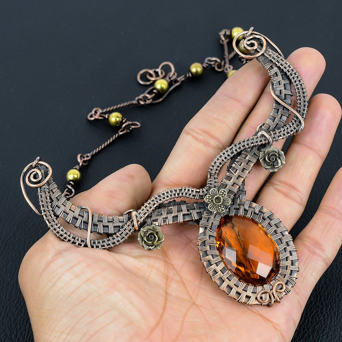 Yellow Citrine Gemstone Copper Necklace