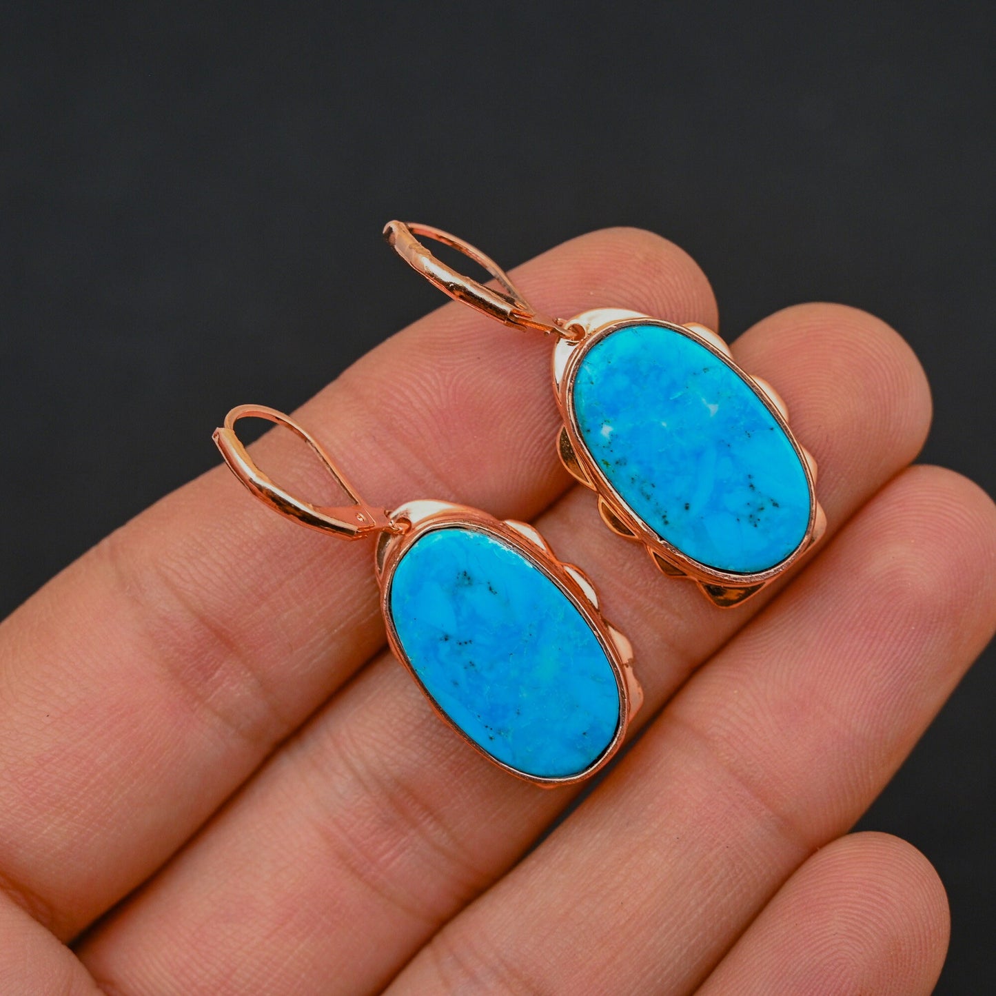 Turquoise Gemstone Copper Lever Back Earrings
