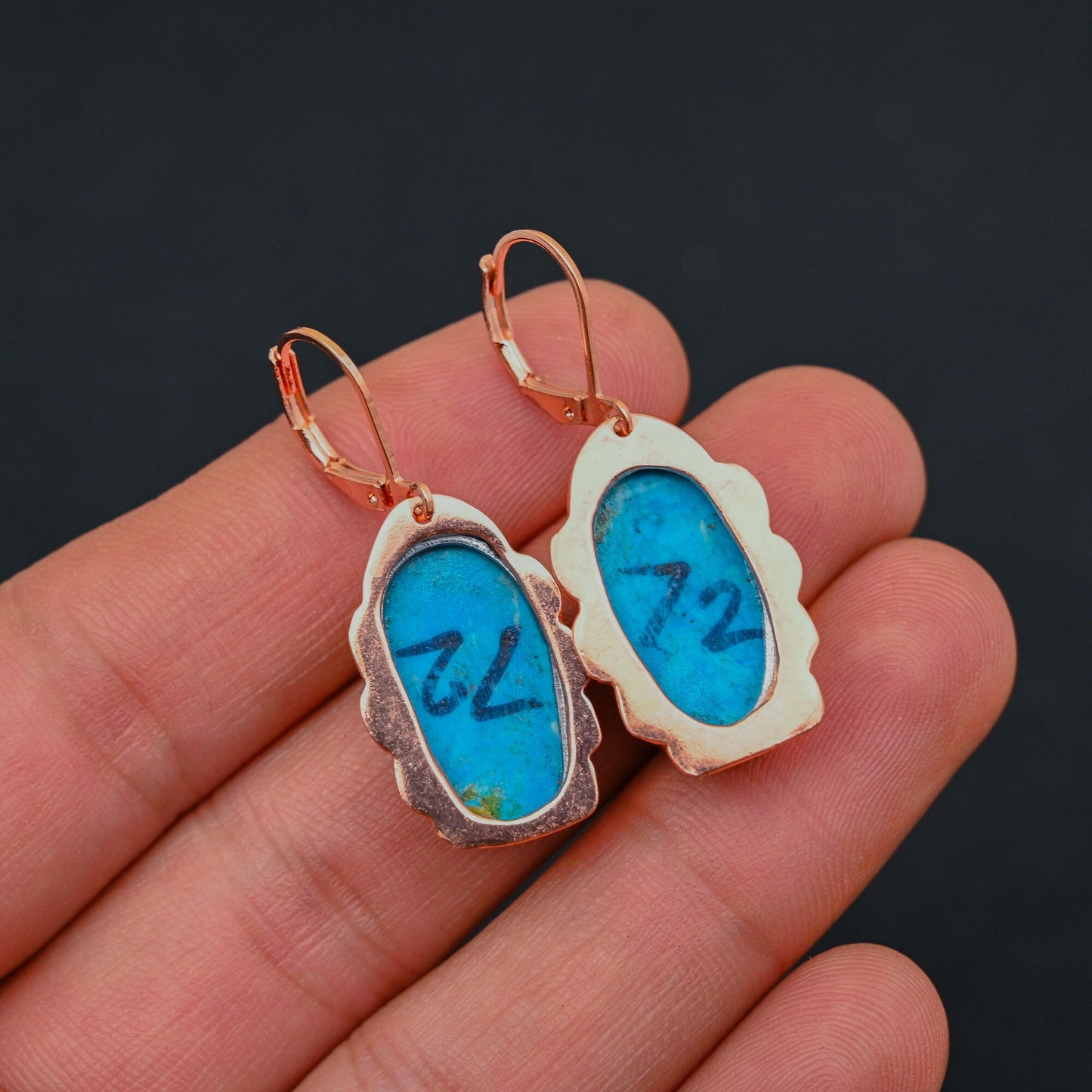 Turquoise Gemstone Copper Lever Back Earrings
