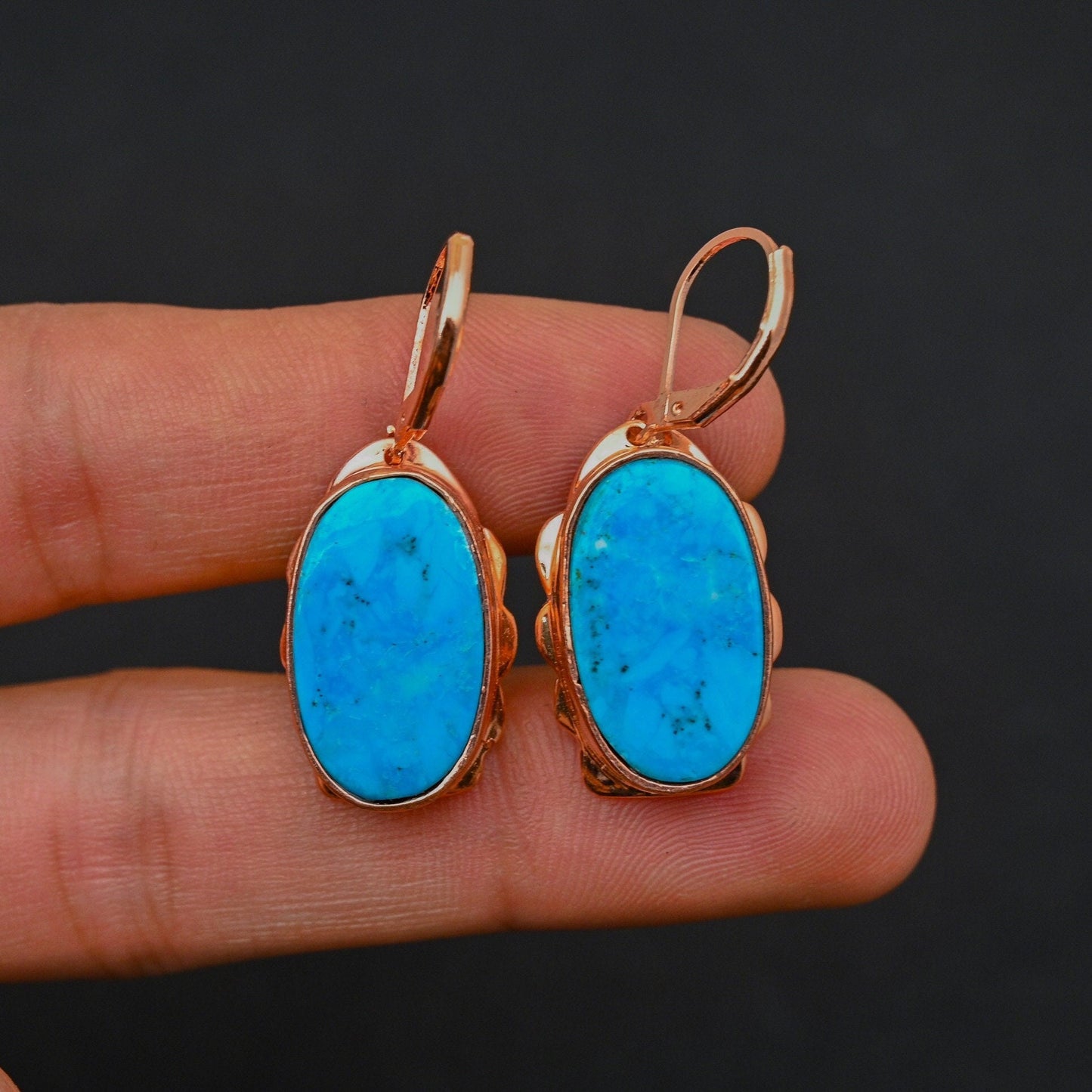 Turquoise Gemstone Copper Lever Back Earrings