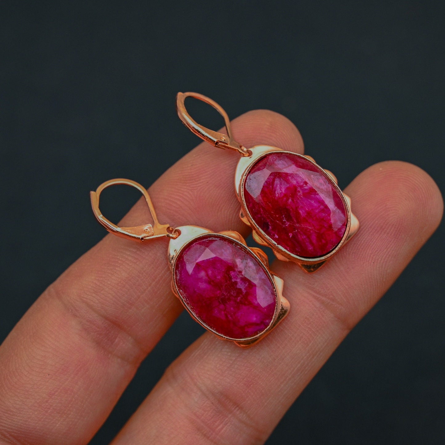 Kashmir Red Ruby Gemstone Earrings