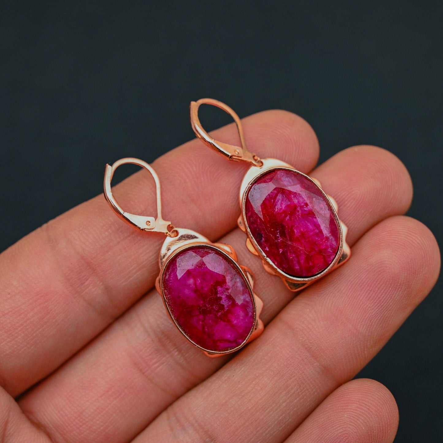 Kashmir Red Ruby Gemstone Earrings