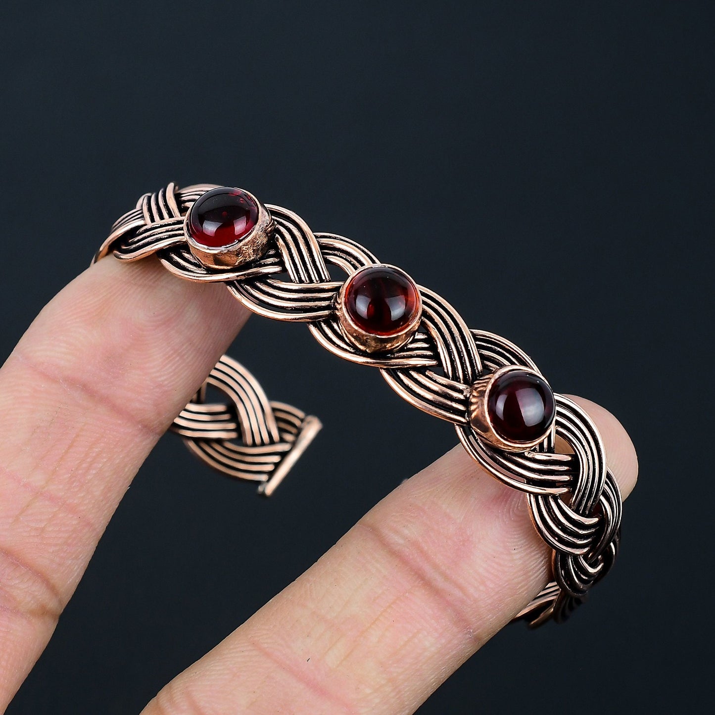 Red Garnet Gemstone Copper Wire Cuff Bracelet