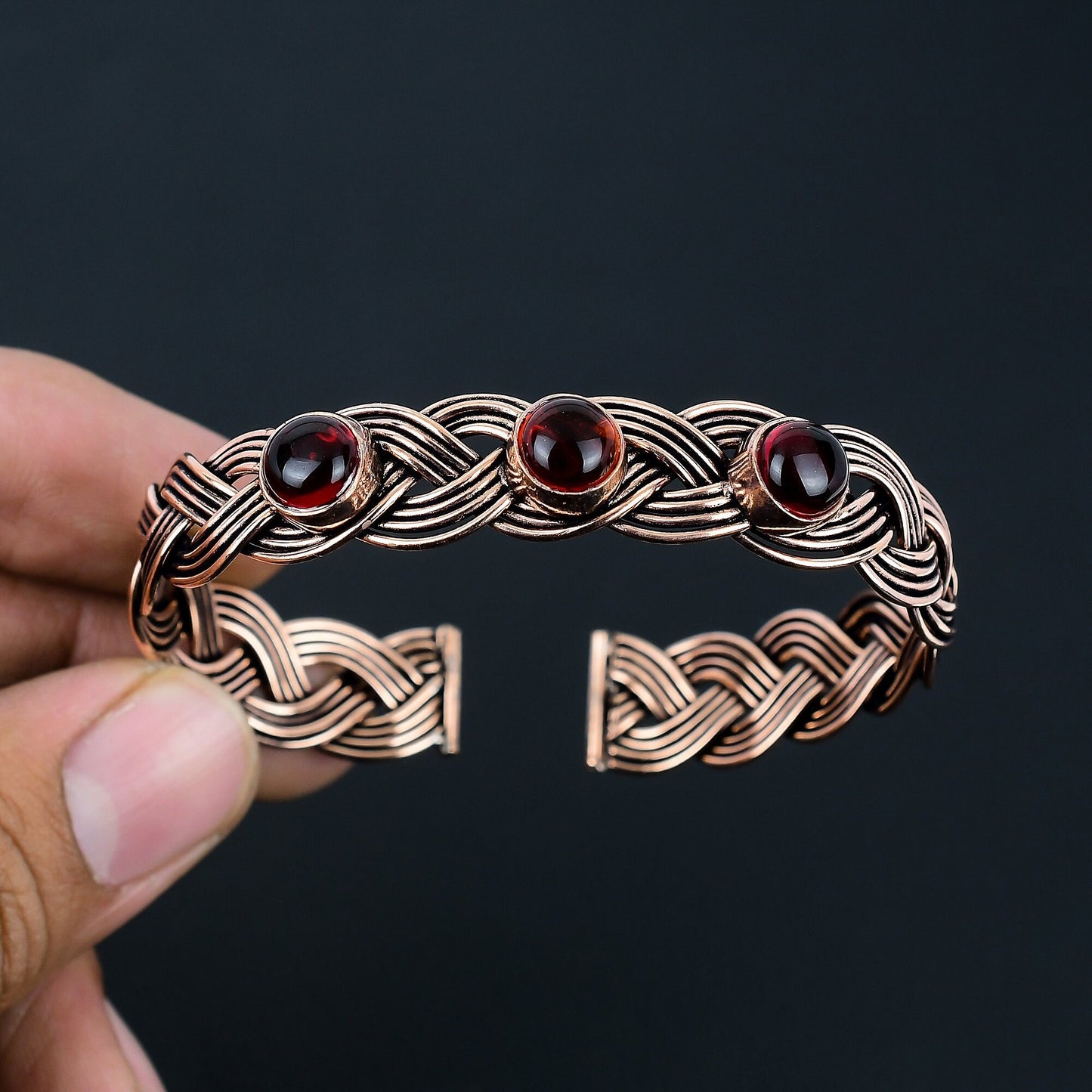Red Garnet Gemstone Copper Wire Cuff Bracelet