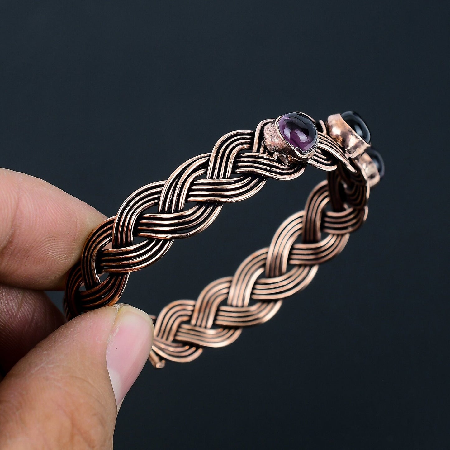 Purple Amethyst Gemstone Copper Cuff Bracelet