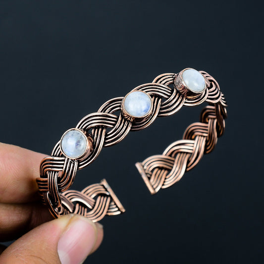 White Moonstone Gemstone Copper Cuff Bracelet