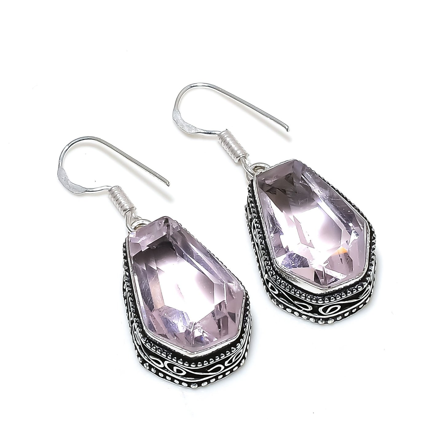 Pink Kunzite Coffin Earrings
