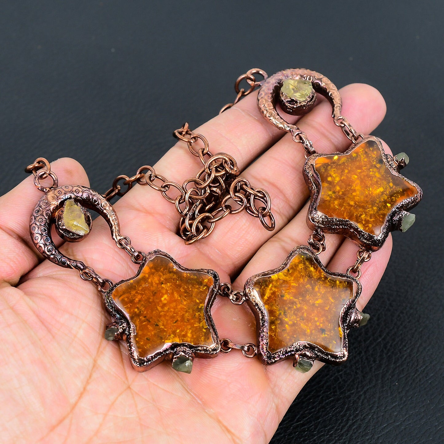 Golden Amber & Yellow Citrine Gemstone Necklace
