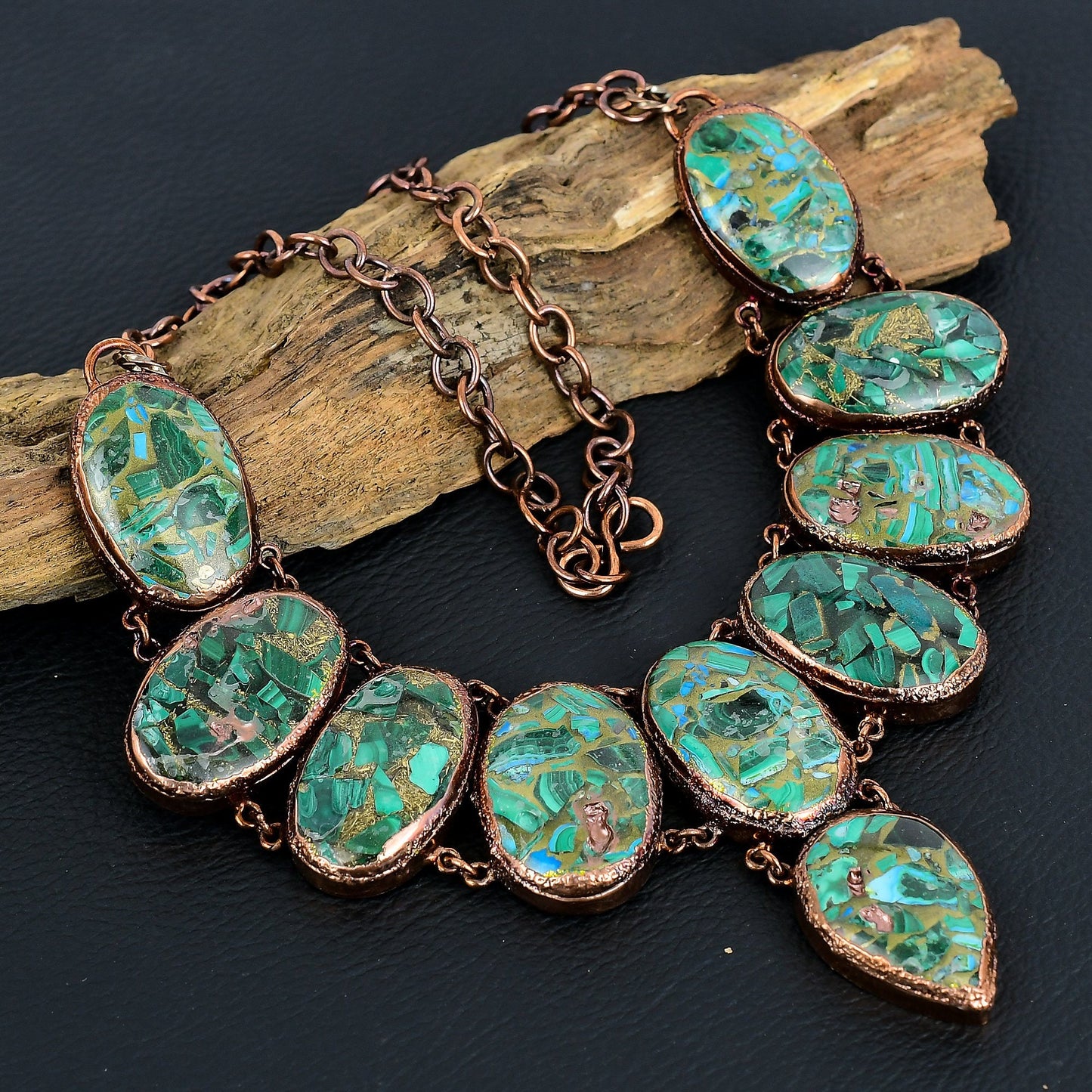 Green-Blue Malachite Azurite Gemstone Necklace
