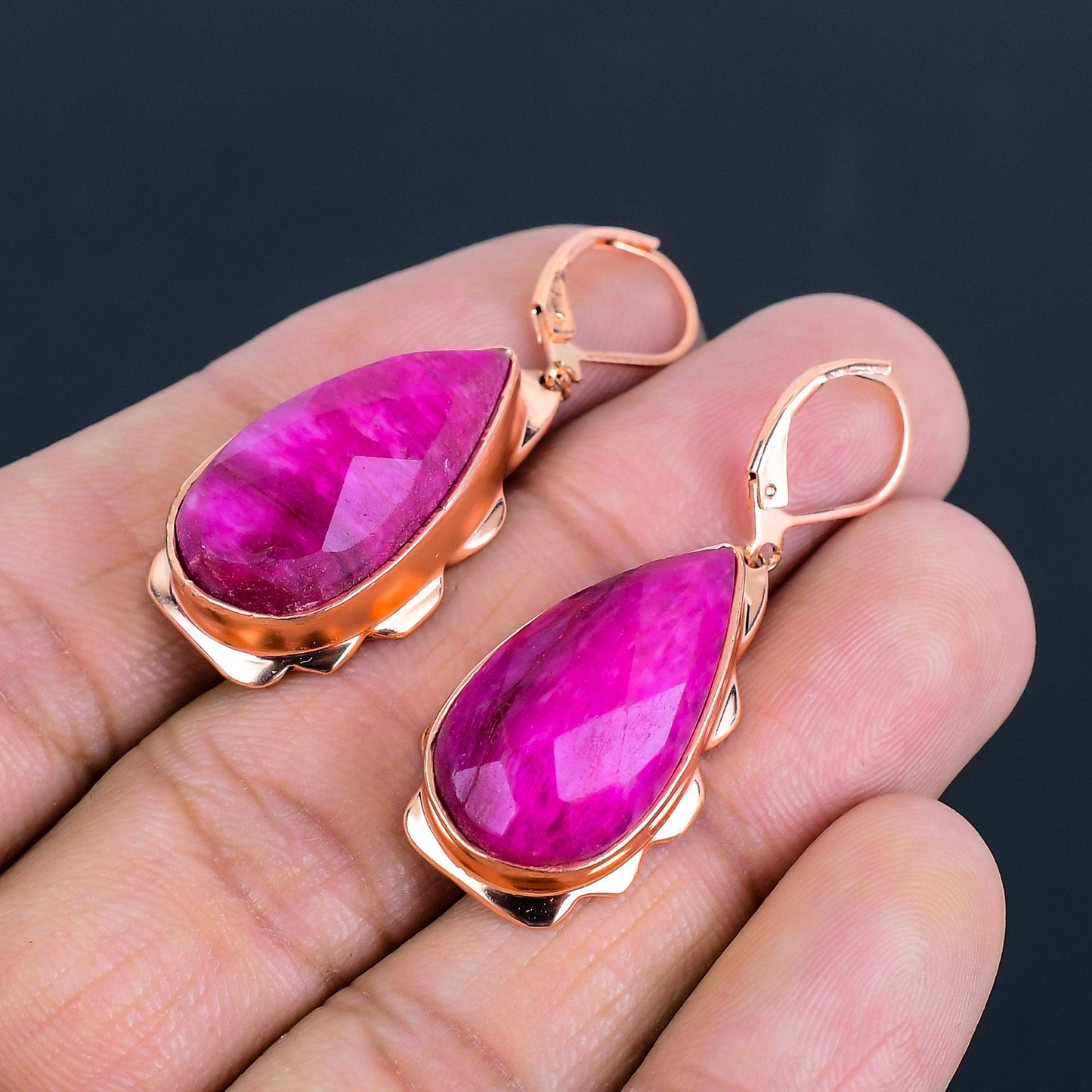 Kashmiri Red Ruby Gemstone Earrings