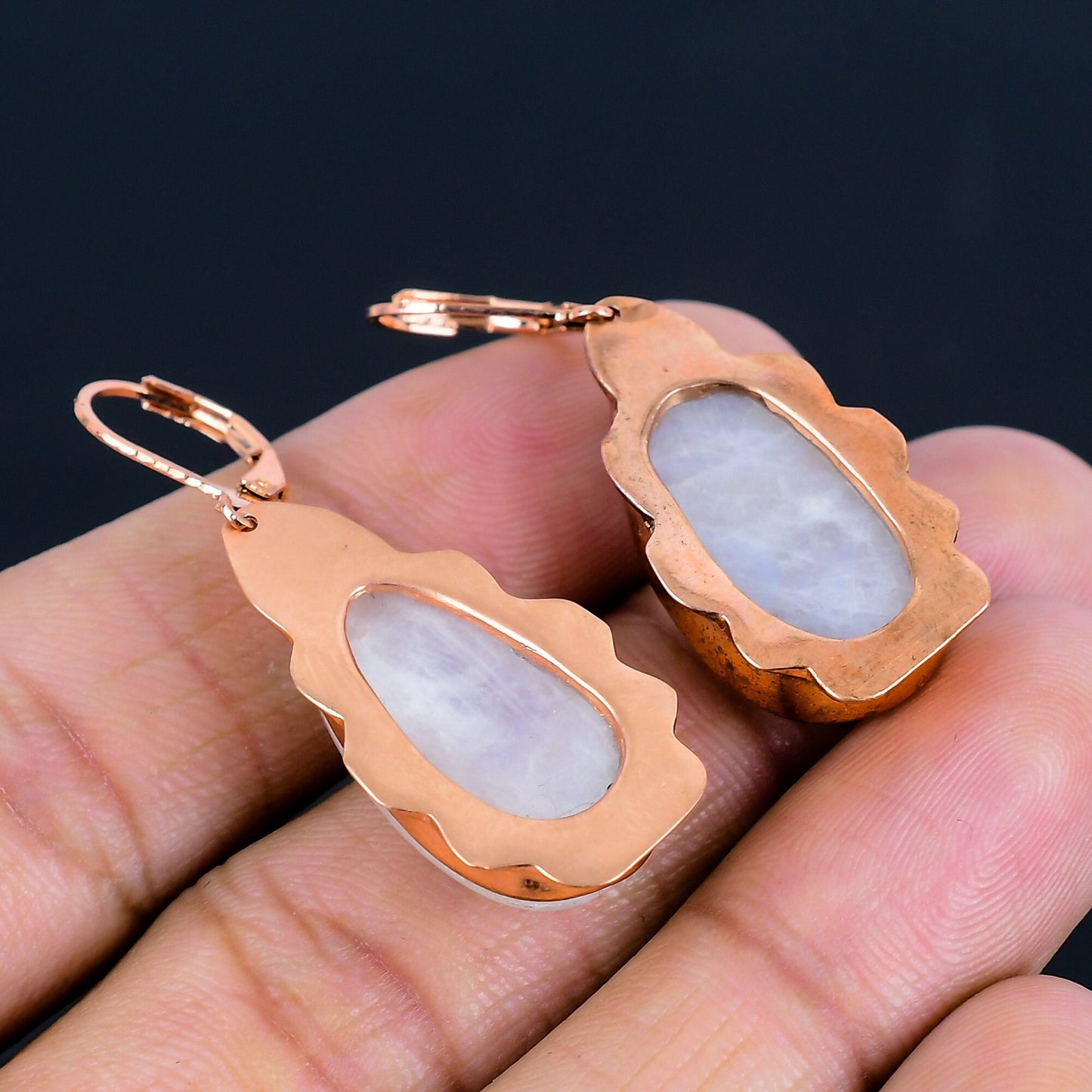 Rainbow Moonstone Gemstone Copper Earrings