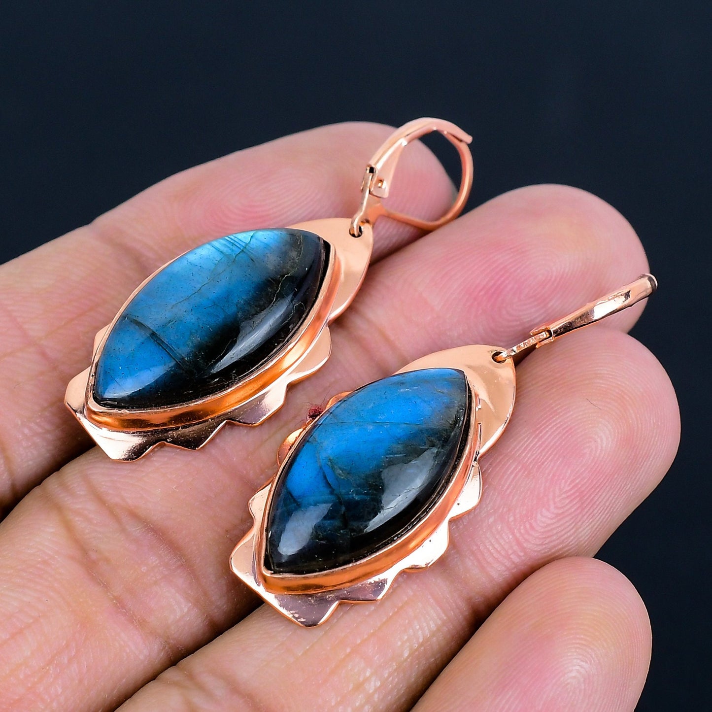 Blue Labradorite Gemstone Copper Earrings