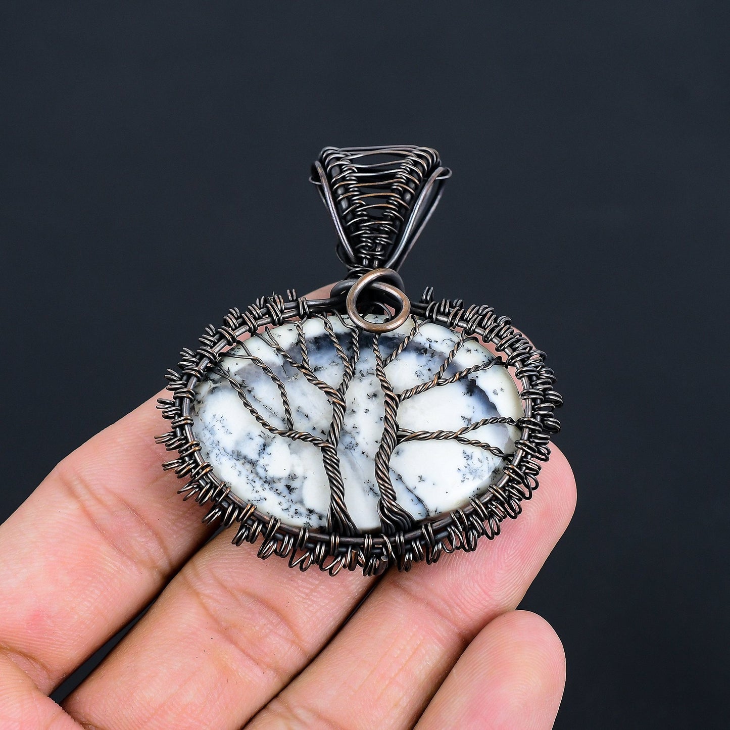 White Dendrite Opal Gemstone Pendant