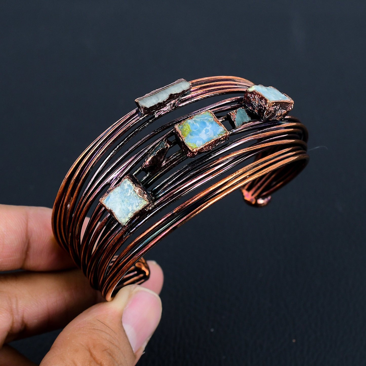 Multicolor Rough Gemstone Copper Adjustable Bangle