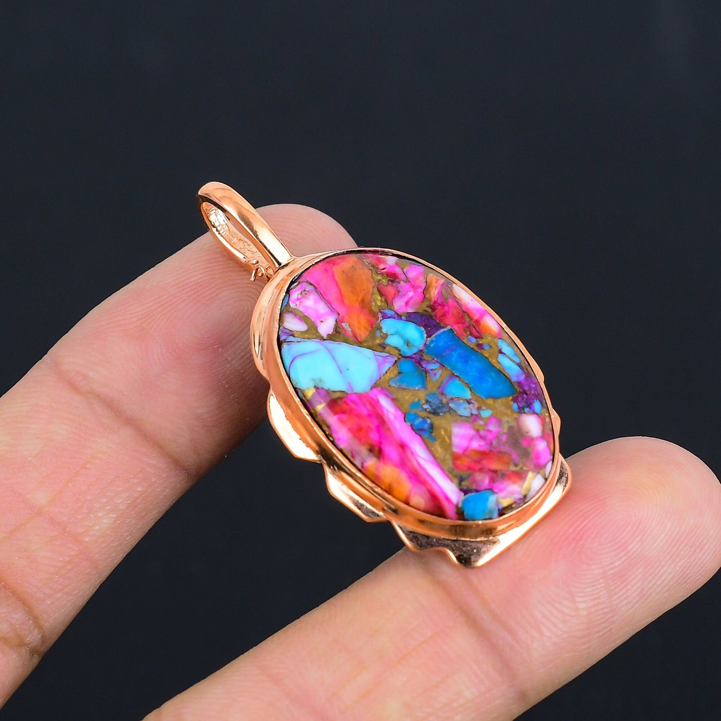 Turquoise Pink Gemstone Pendant