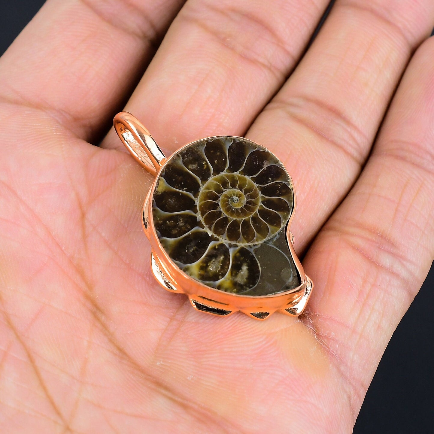 Copper Ammonite Gemstone Pendant