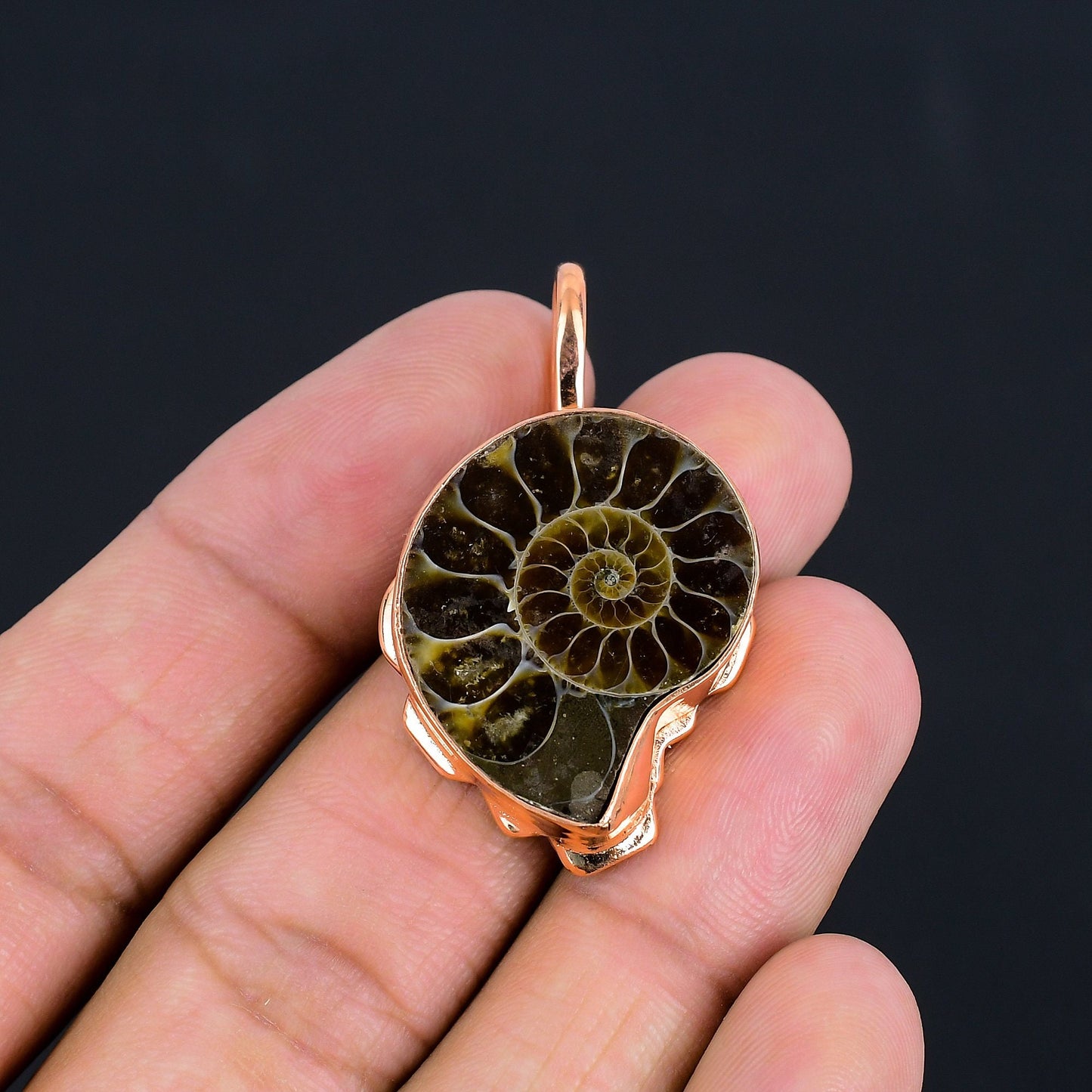 Copper Ammonite Gemstone Pendant