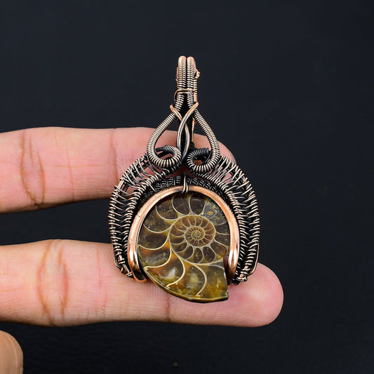 Copper Ammonite Gemstone Pendant
