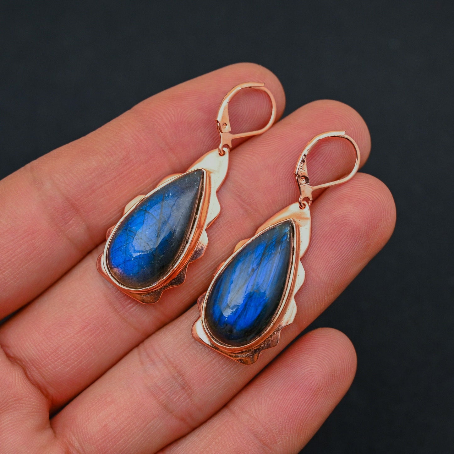 Blue Flash Labradorite Gemstone Earrings