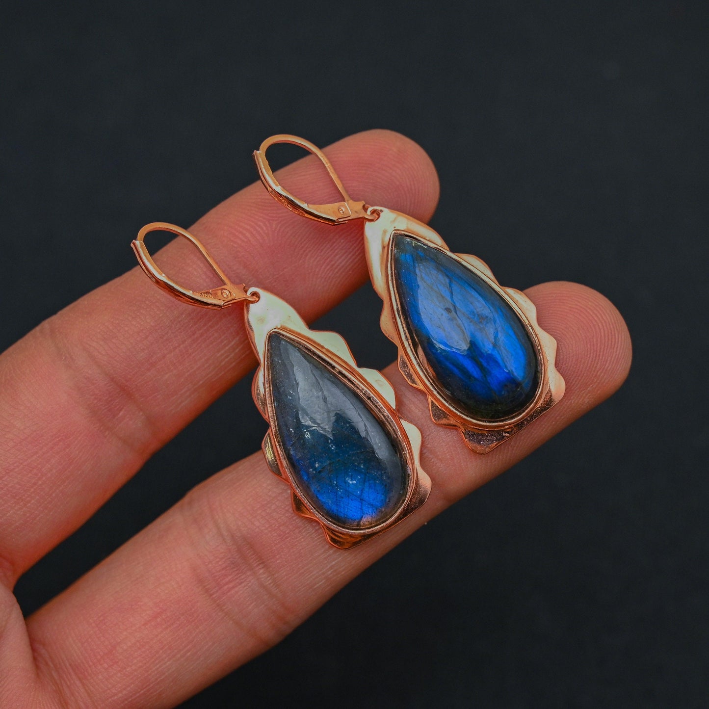 Blue Flash Labradorite Gemstone Earrings