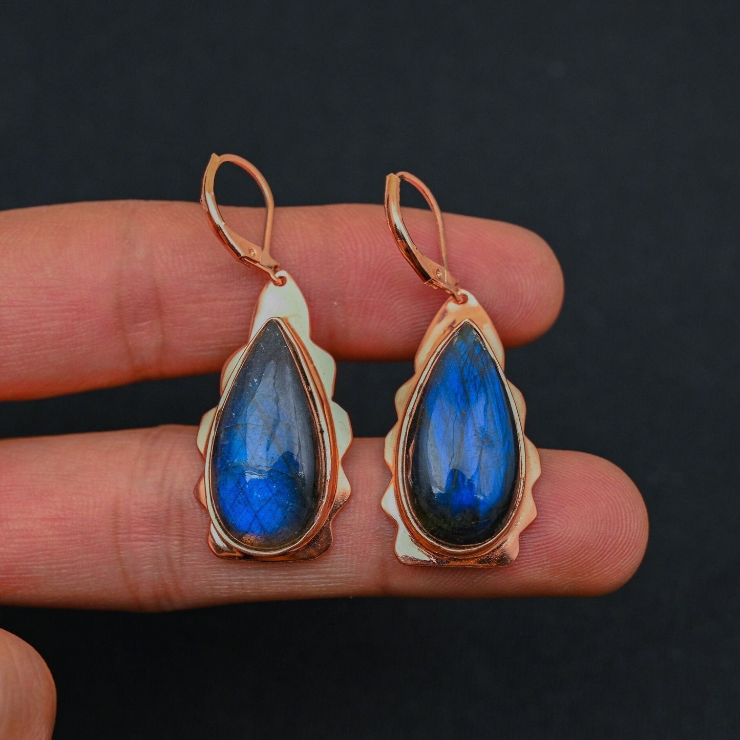 Blue Flash Labradorite Gemstone Earrings