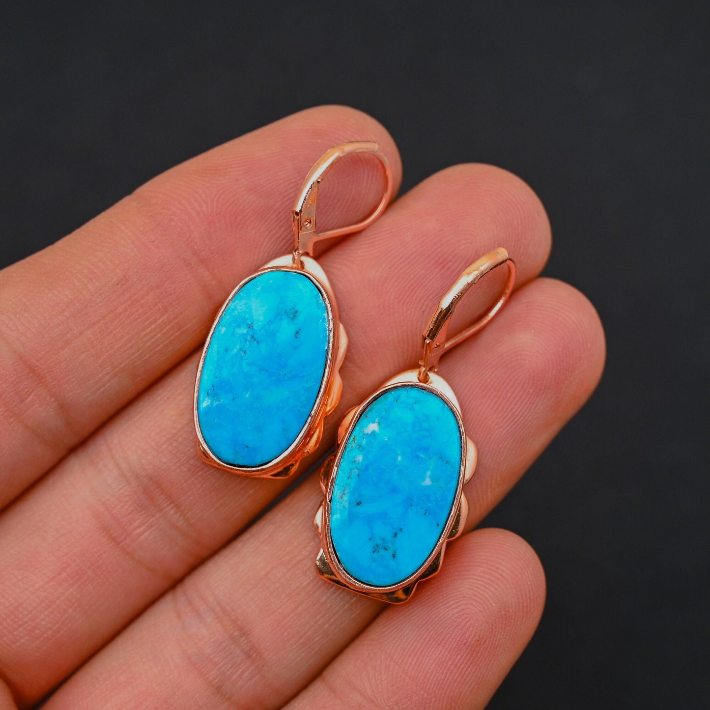 Turquoise Gemstone Copper Lever Back Earrings