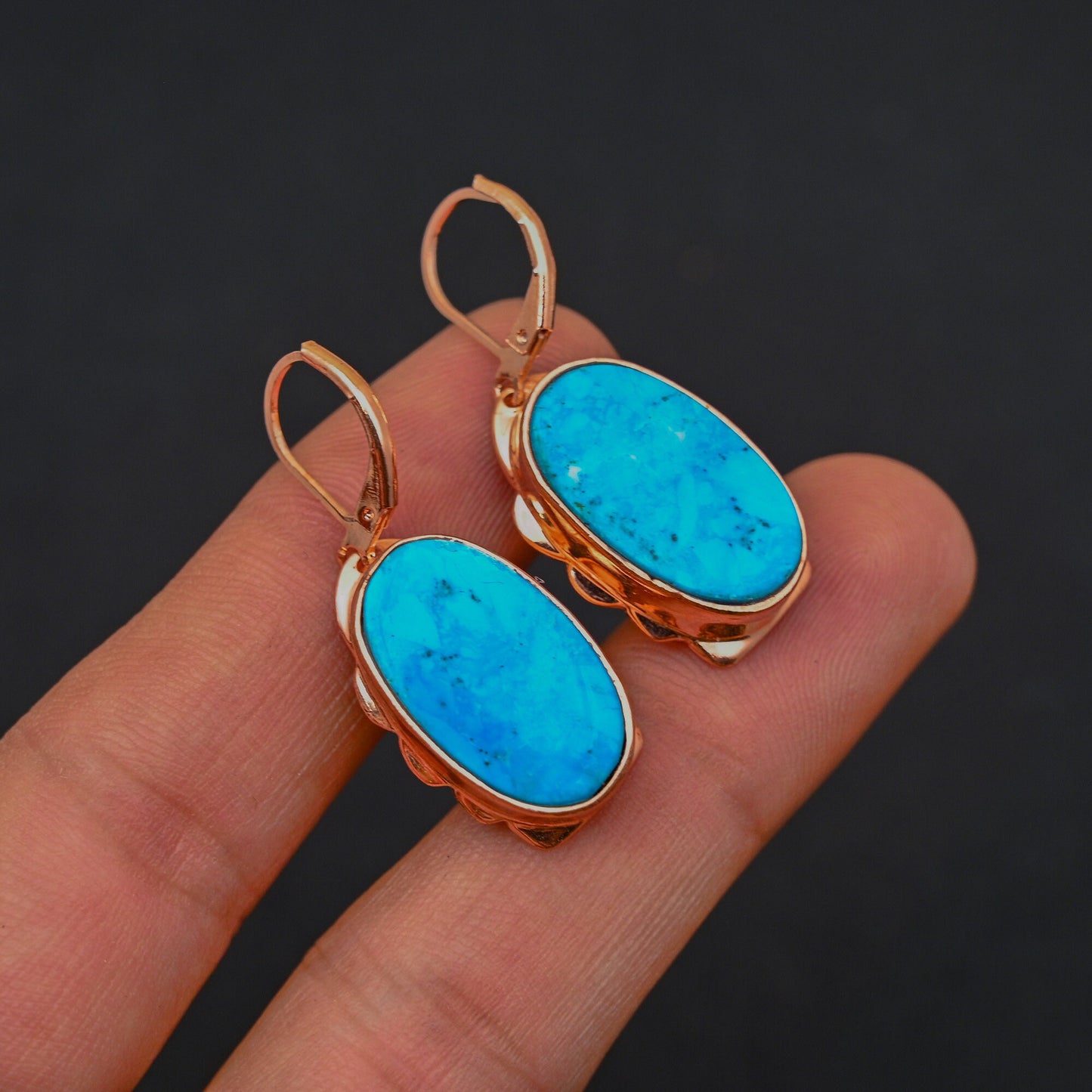 Turquoise Gemstone Copper Lever Back Earrings