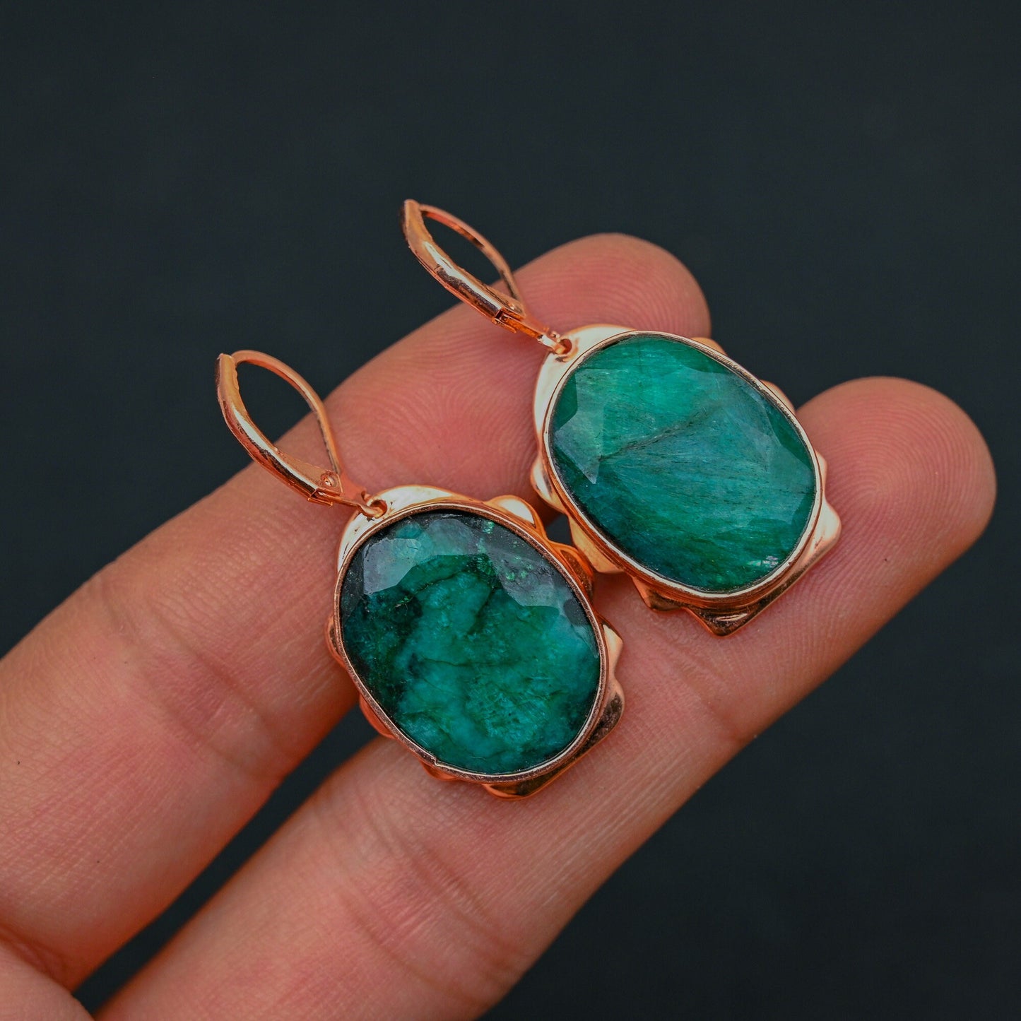 Green Emerald Gemstone Earrings