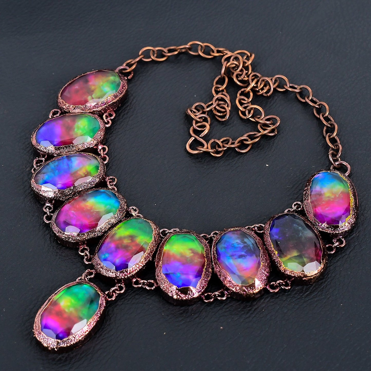 Rainbow Ammolite Gemstone Copper Necklace