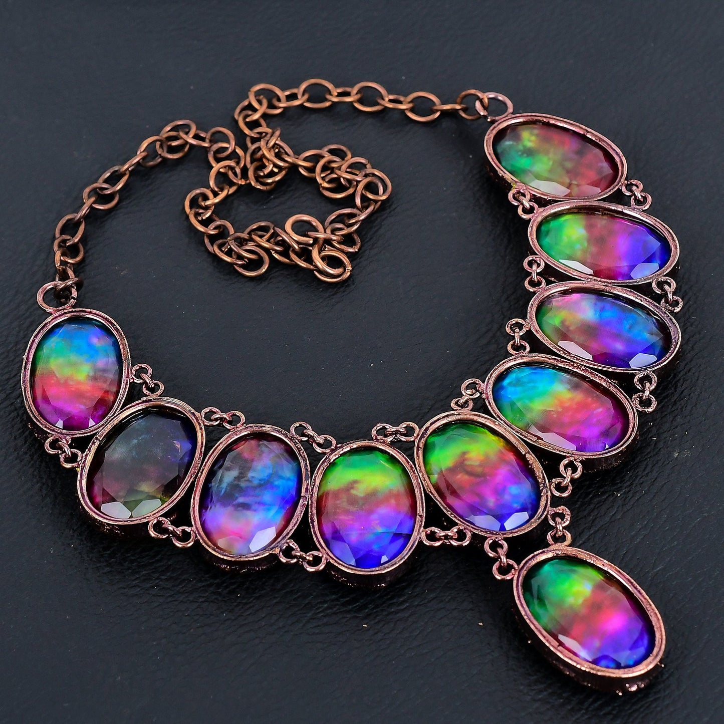 Rainbow Ammolite Gemstone Copper Necklace