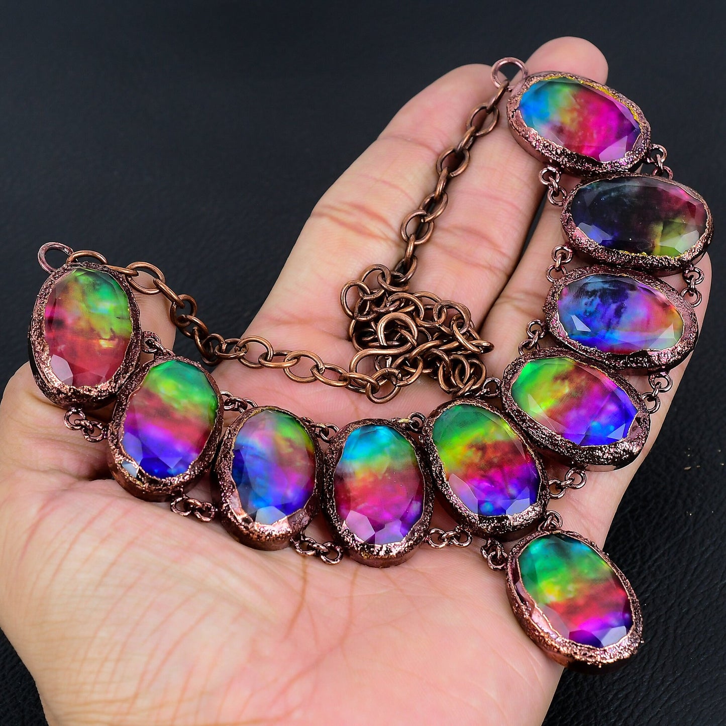 Rainbow Ammolite Gemstone Copper Necklace