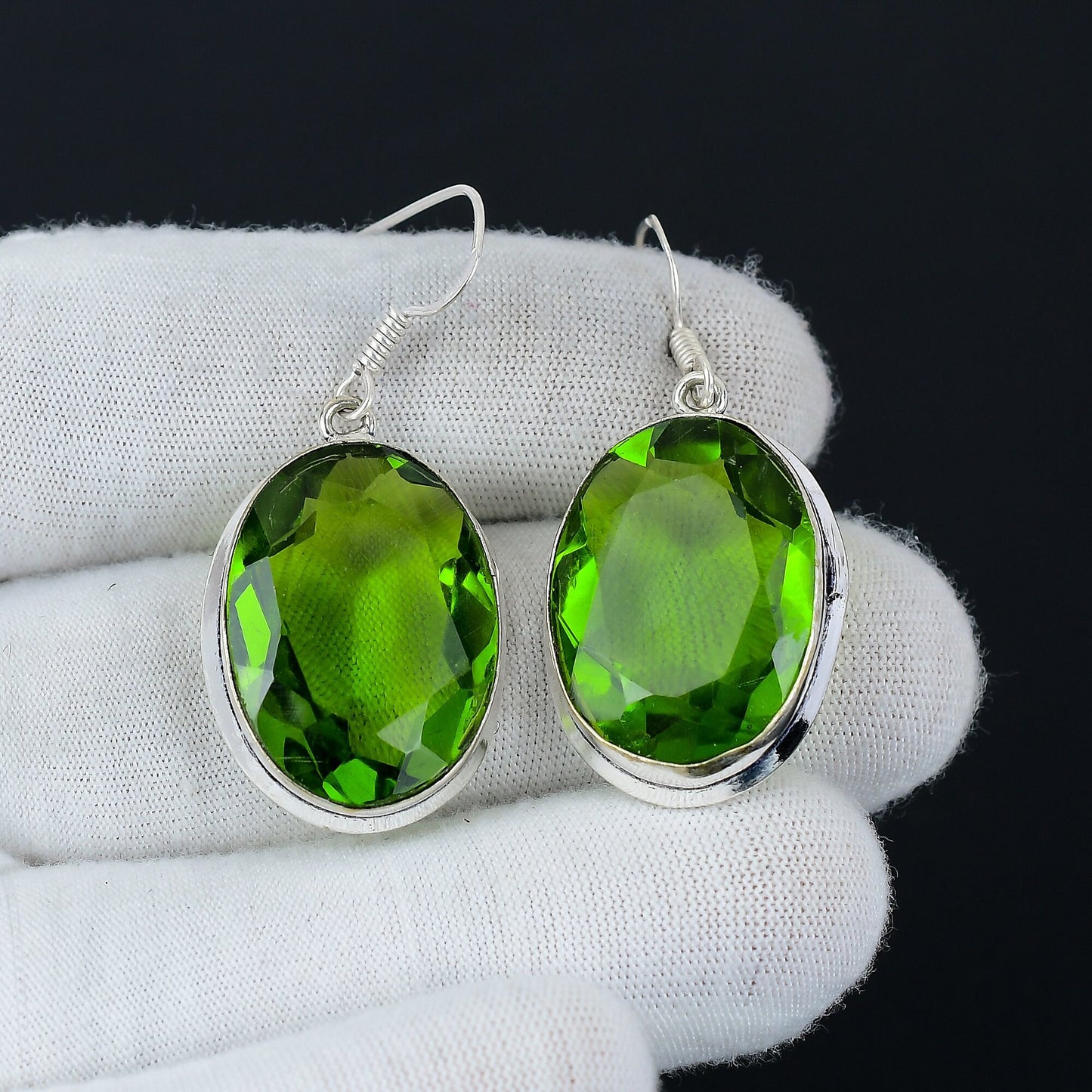 Green Oval Peridot Sterling Silver Earrings