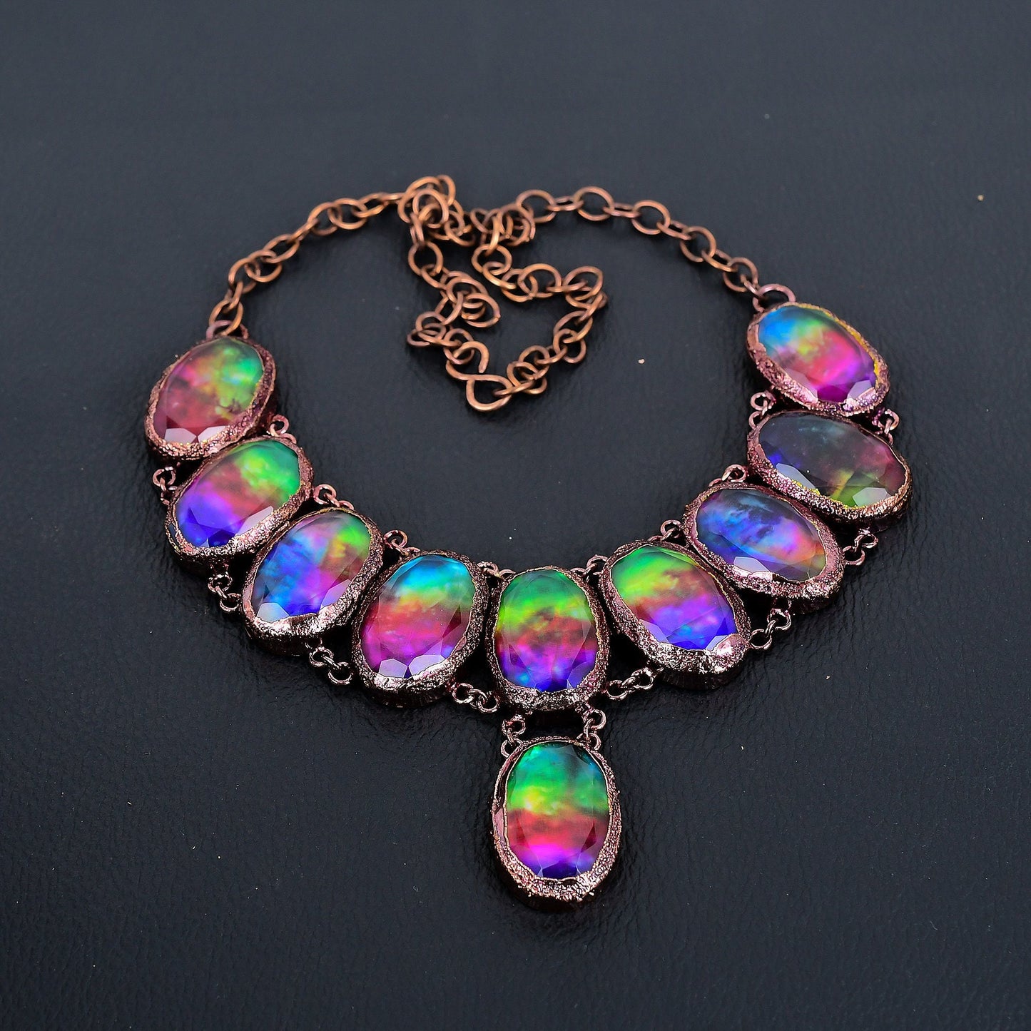 Rainbow Ammolite Gemstone Copper Necklace