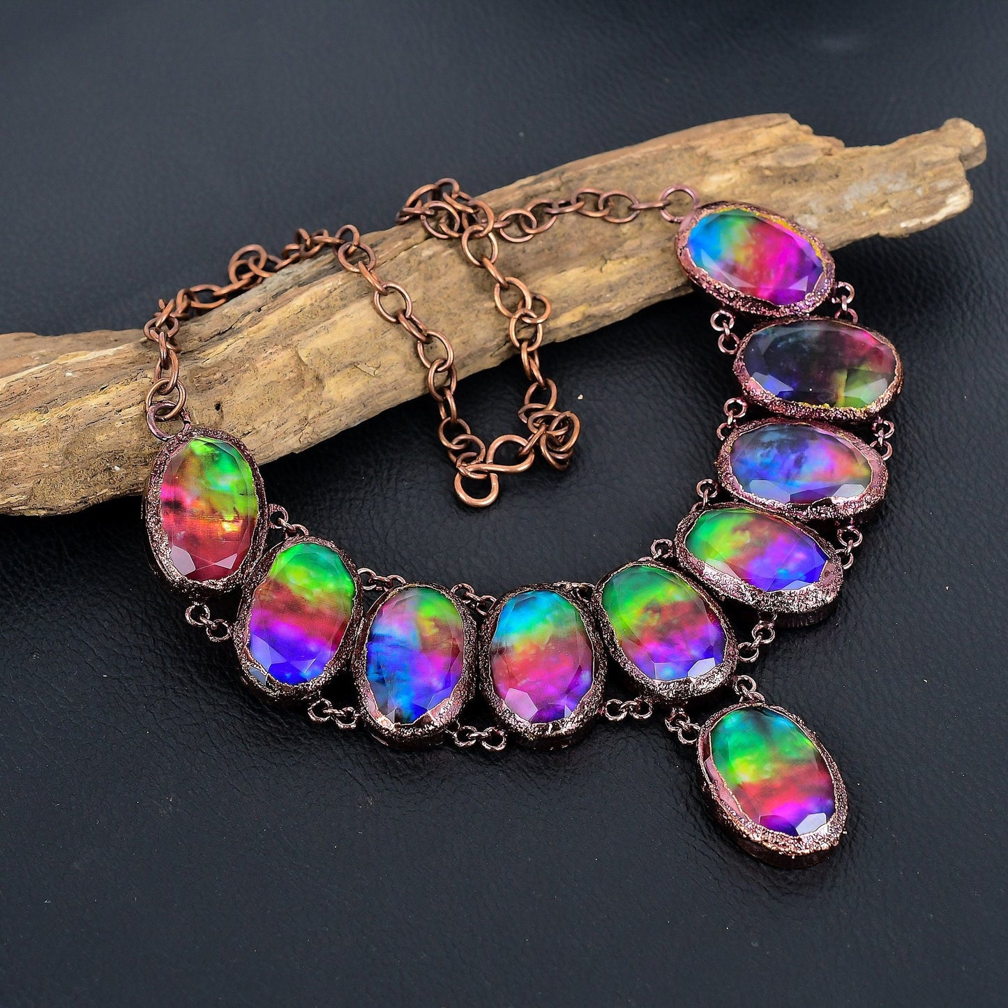 Rainbow Ammolite Gemstone Copper Necklace