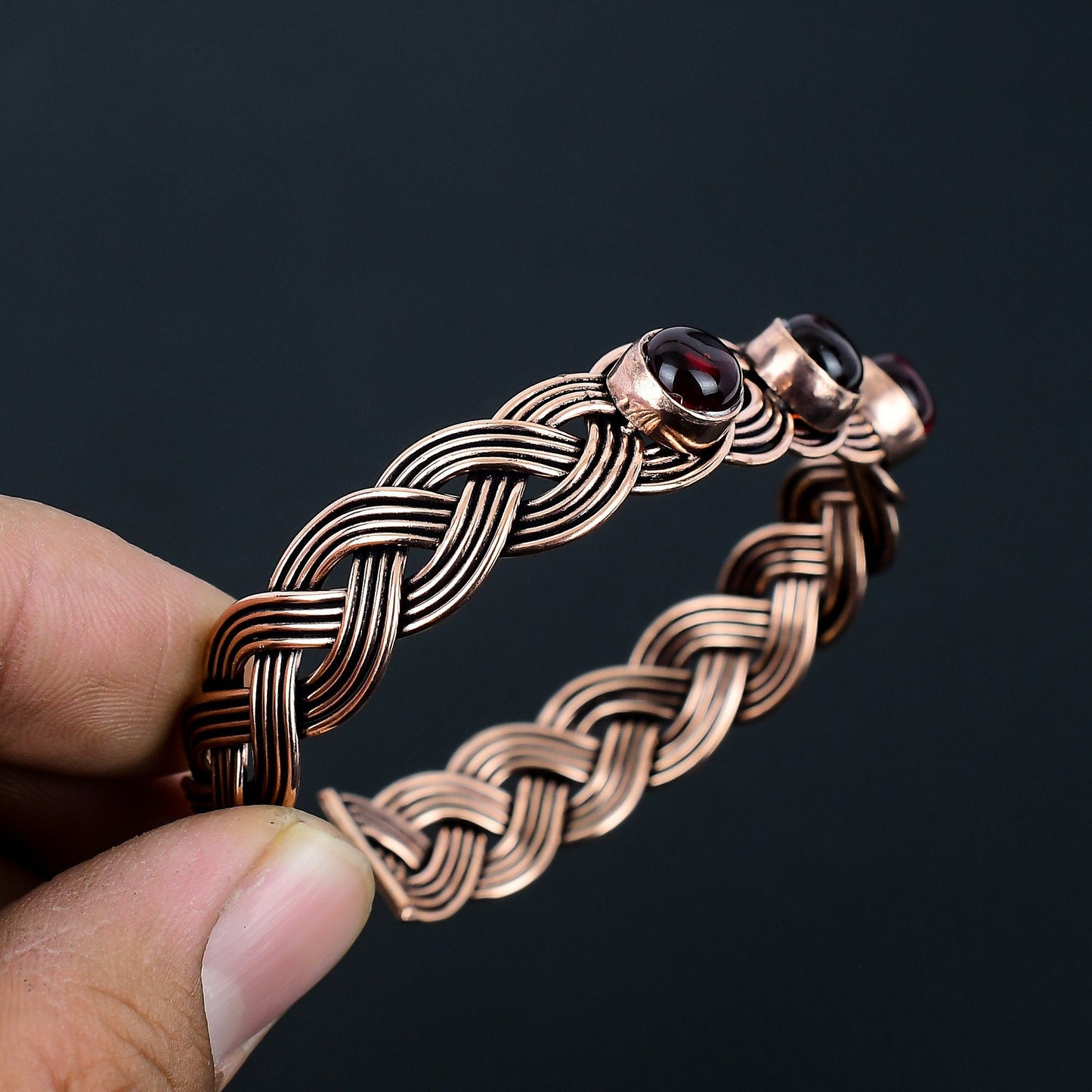 Red Garnet Gemstone Copper Wire Cuff Bracelet