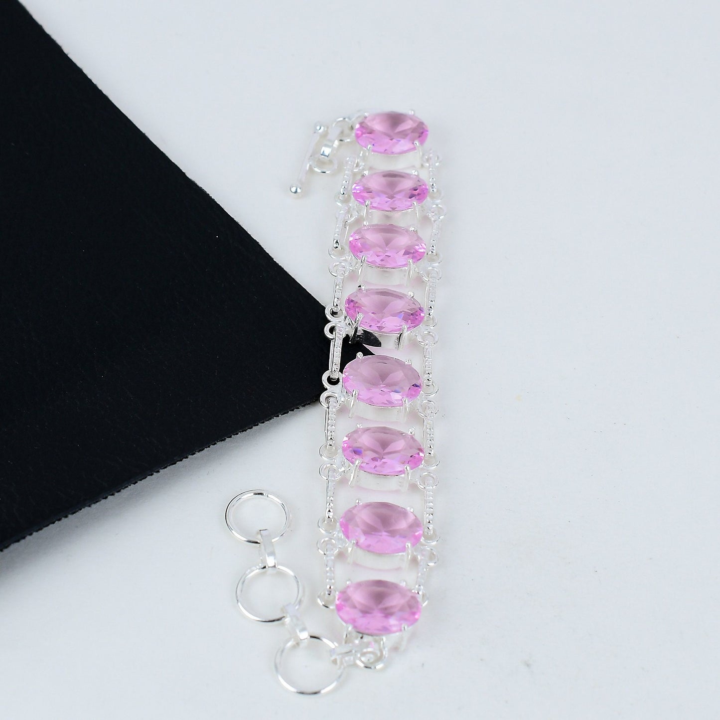 Pink Kunzite Gemstone Sterling Silver Bracelet