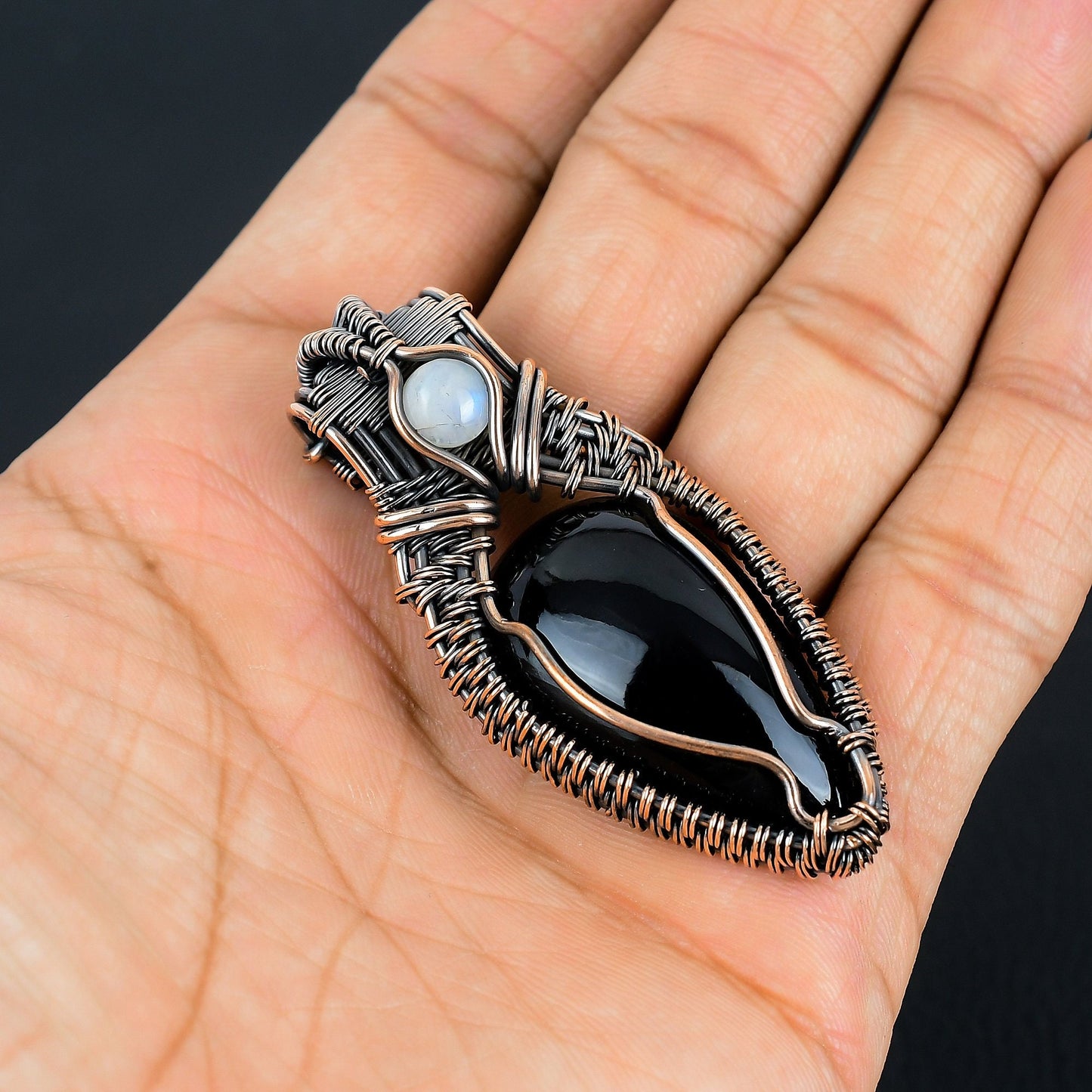 Black Obsidian & Moonstone Gemstone Pendant