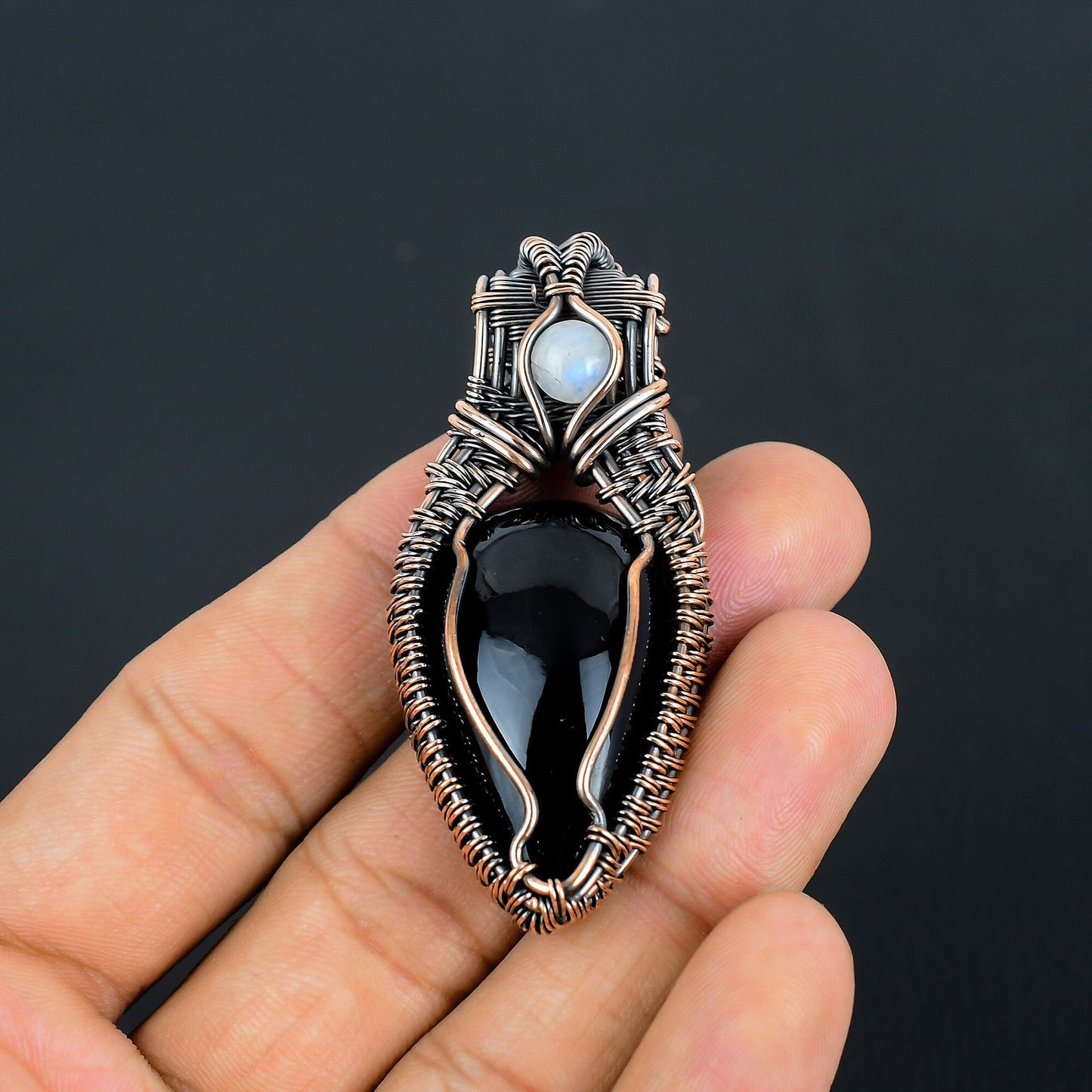 Black Obsidian & Moonstone Gemstone Pendant