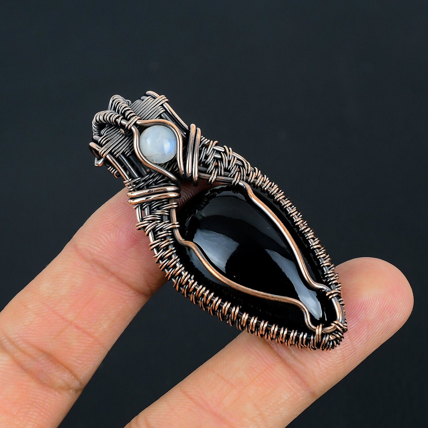 Black Obsidian & Moonstone Gemstone Pendant