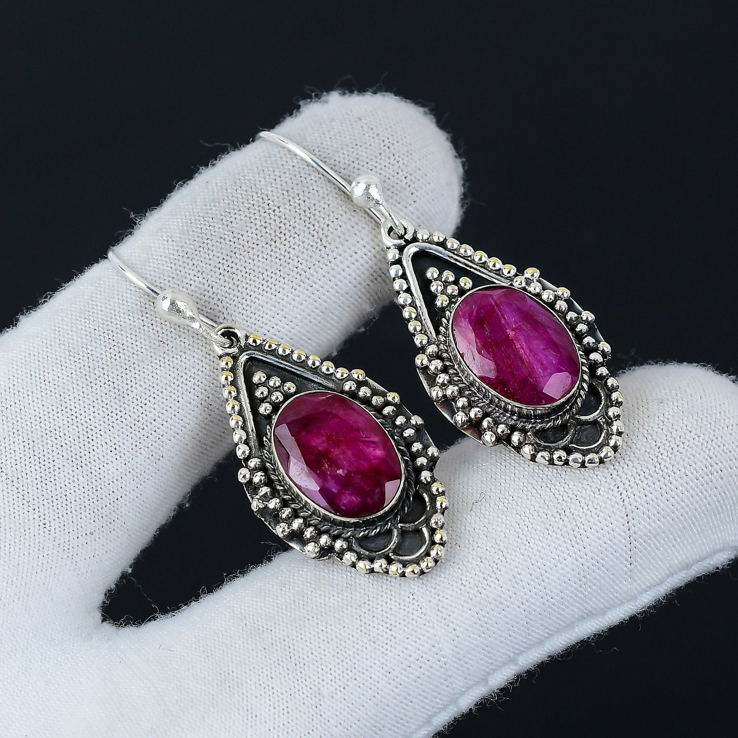 Emerald Gemstone Sterling Silver Earrings