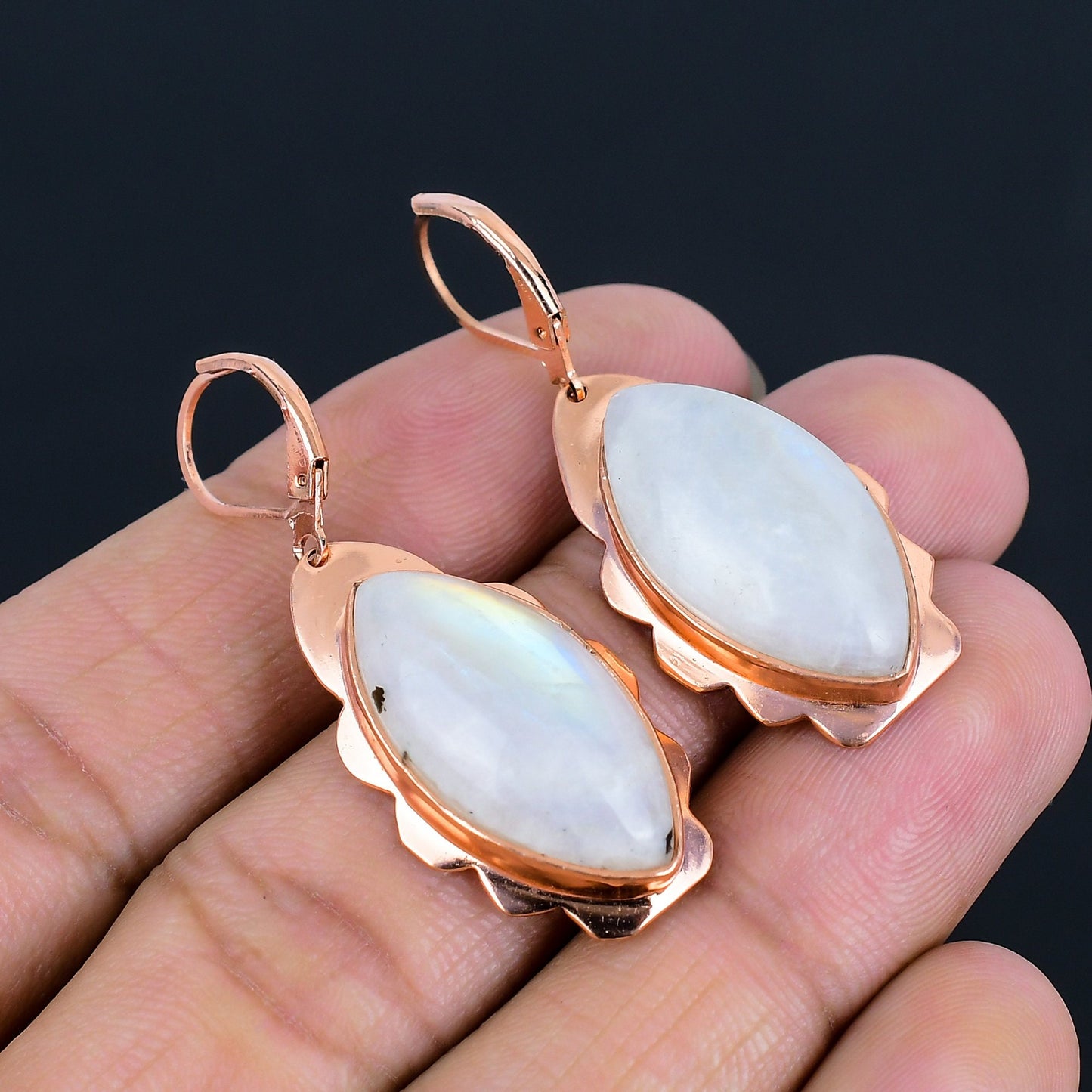 Rainbow Moonstone Gemstone Leverback Earrings