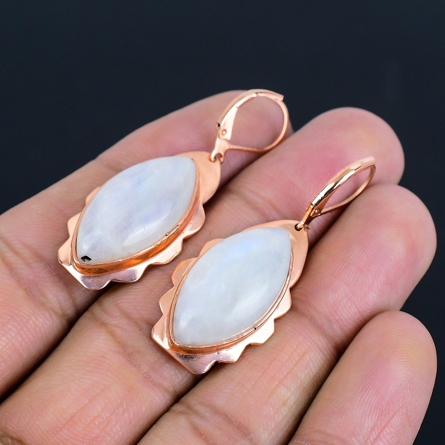 Rainbow Moonstone Gemstone Leverback Earrings